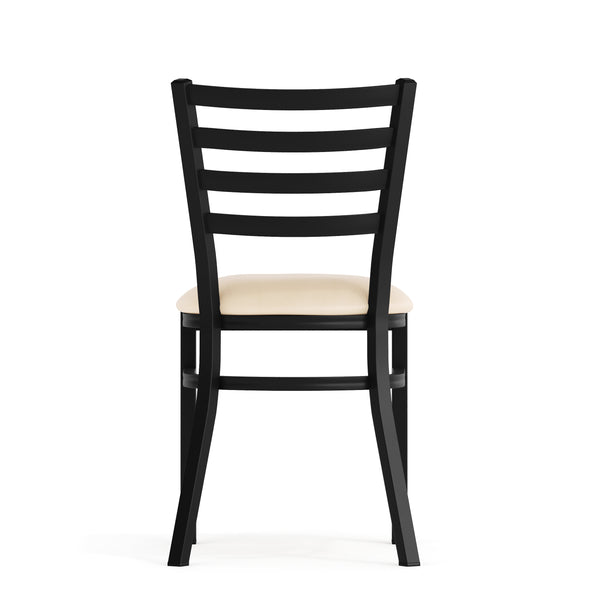 Tan Vinyl Seat/Black Metal Frame |#| Commercial Black Ladder Back Restaurant Chair with Tan Vinyl Seat