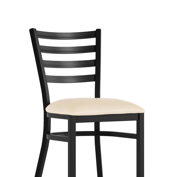 Tan Vinyl Seat/Black Metal Frame |#| Commercial Black Ladder Back Restaurant Chair with Tan Vinyl Seat