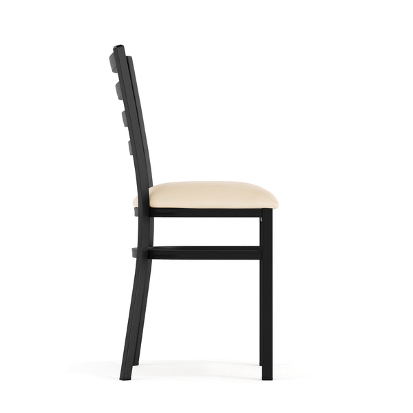 Tan Vinyl Seat/Black Metal Frame |#| Commercial Black Ladder Back Restaurant Chair with Tan Vinyl Seat