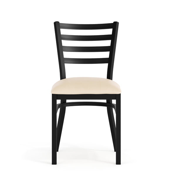 Tan Vinyl Seat/Black Metal Frame |#| Commercial Black Ladder Back Restaurant Chair with Tan Vinyl Seat