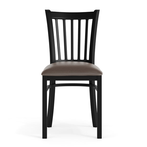 Mocha Vinyl Seat/Black Metal Frame |#| Commercial Black Ladder Back Restaurant Chair with Mocha Vinyl Seat