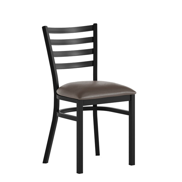 Mocha Vinyl Seat/Black Metal Frame |#| Commercial Black Ladder Back Restaurant Chair with Mocha Vinyl Seat