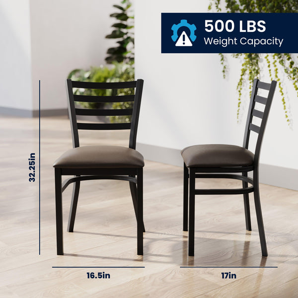 Mocha Vinyl Seat/Black Metal Frame |#| Commercial Black Ladder Back Restaurant Chair with Mocha Vinyl Seat