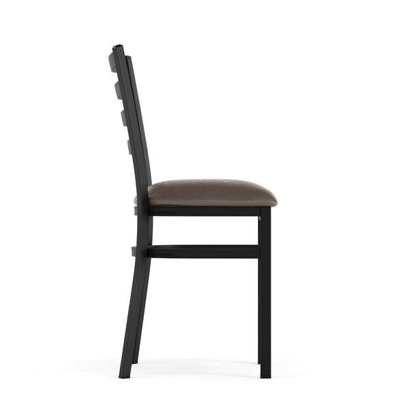 Mocha Vinyl Seat/Black Metal Frame |#| Commercial Black Ladder Back Restaurant Chair with Mocha Vinyl Seat