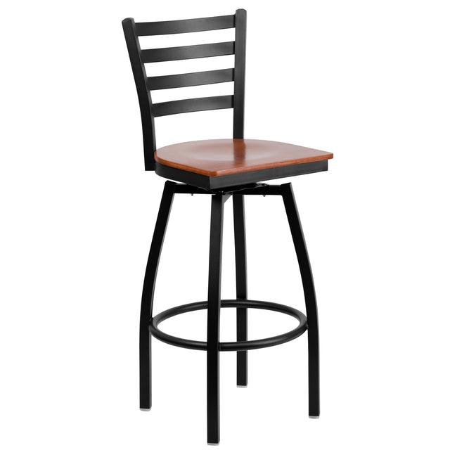 Ladder Back Swivel Metal Barstool - View 1