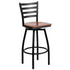 Cherry Wood Seat/Black Metal Frame |#| Black Ladder Back Swivel Metal Barstool - Cherry Wood Seat