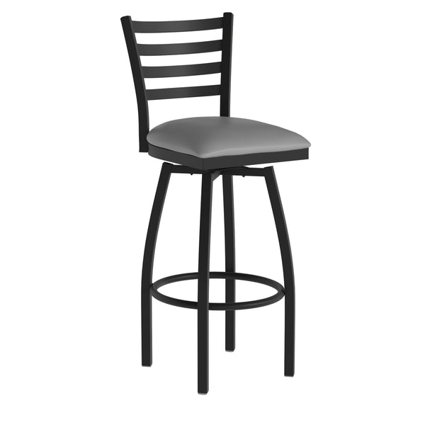 Red Vinyl Seat/Black Metal Frame |#| Black Ladder Back Swivel Metal Barstool - Red Vinyl Seat