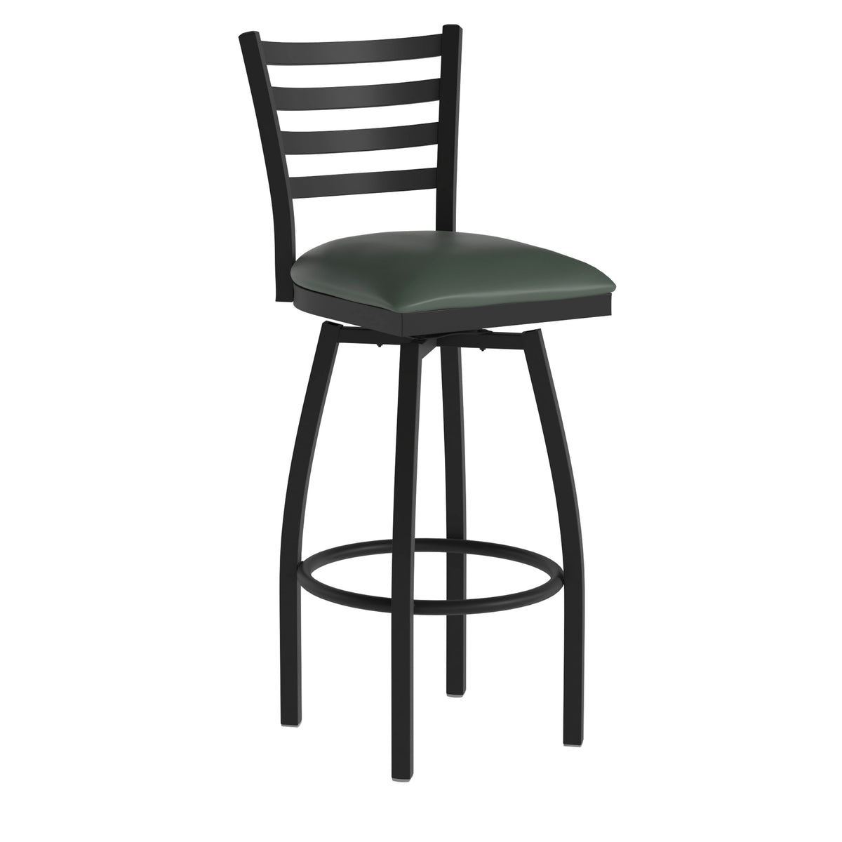Green Vinyl Seat/Black Metal Frame |#| Black Ladder Back Swivel Metal Barstool - Green Vinyl Seat