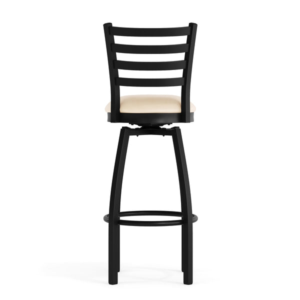 Tan Vinyl Seat/Black Metal Frame |#| Commercial Black Ladder Back Swivel Metal Barstool with Tan Vinyl Seat