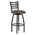 Mocha Vinyl Seat/Black Metal Frame |#| Commercial Black Ladder Back Swivel Metal Barstool with Mocha Vinyl Seat