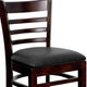 Black Vinyl Seat/Walnut Wood Frame |#| Ladder Back Walnut Wood Restaurant Barstool - Black Vinyl Seat