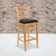 Black Vinyl Seat/Natural Wood Frame |#| Ladder Back Natural Wood Restaurant Barstool - Black Vinyl Seat