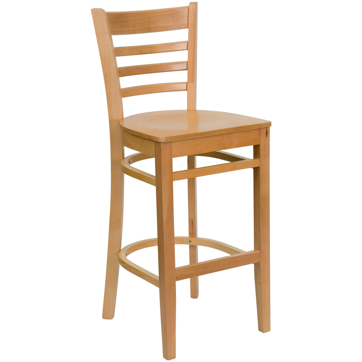 Natural Wood Seat/Natural Wood Frame |#| Ladder Back Natural Wood Restaurant Barstool