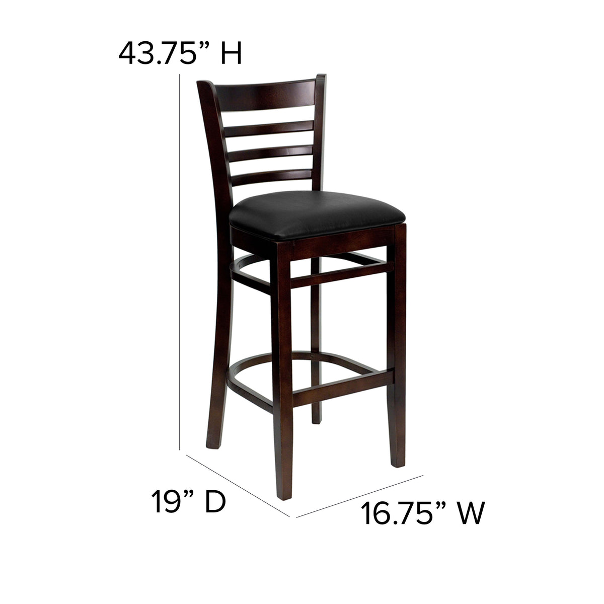 Black Vinyl Seat/Mahogany Wood Frame |#| Ladder Back Mahogany Wood Restaurant Barstool - Black Vinyl Seat