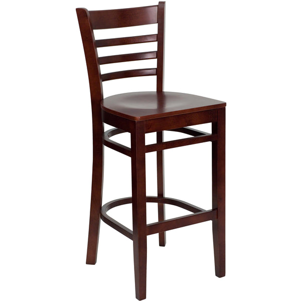 Mahogany Wood Seat/Mahogany Wood Frame |#| Ladder Back Mahogany Wood Restaurant Barstool