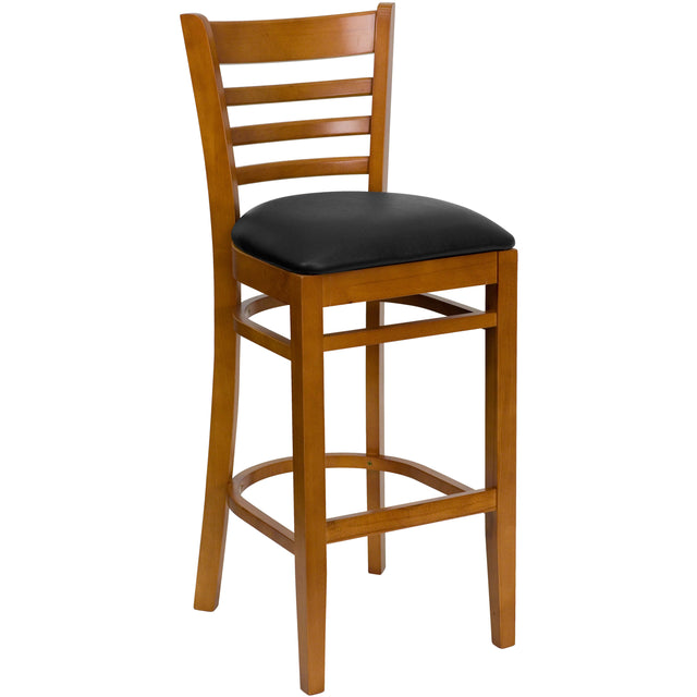 Ladder Back Wooden Restaurant Barstool - View 1