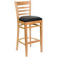 Black Vinyl Seat/Natural Wood Frame |#| Ladder Back Natural Wood Restaurant Barstool - Black Vinyl Seat