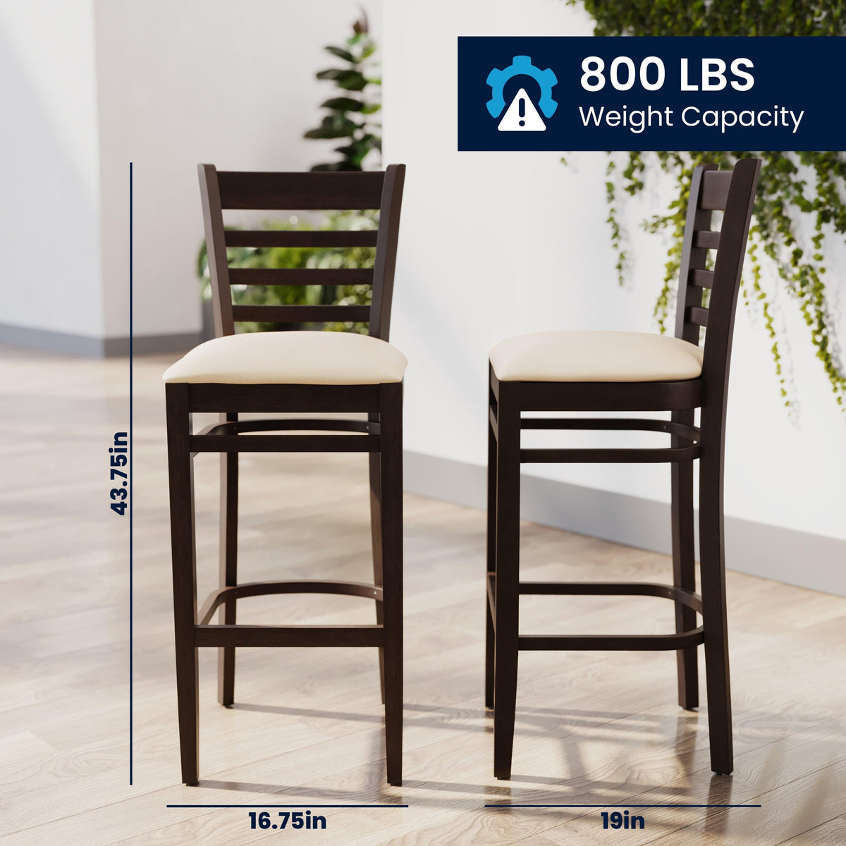 Tan Vinyl Seat/Walnut Wood Frame |#| Commercial Ladder Back Walnut Wood Restaurant Barstool - Tan Vinyl Seat