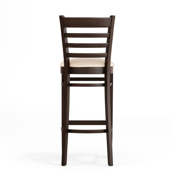 Tan Vinyl Seat/Walnut Wood Frame |#| Commercial Ladder Back Walnut Wood Restaurant Barstool - Tan Vinyl Seat