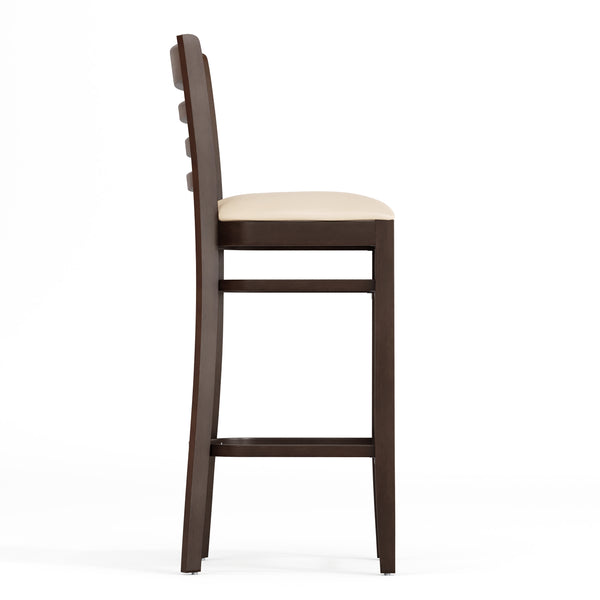 Tan Vinyl Seat/Walnut Wood Frame |#| Commercial Ladder Back Walnut Wood Restaurant Barstool - Tan Vinyl Seat