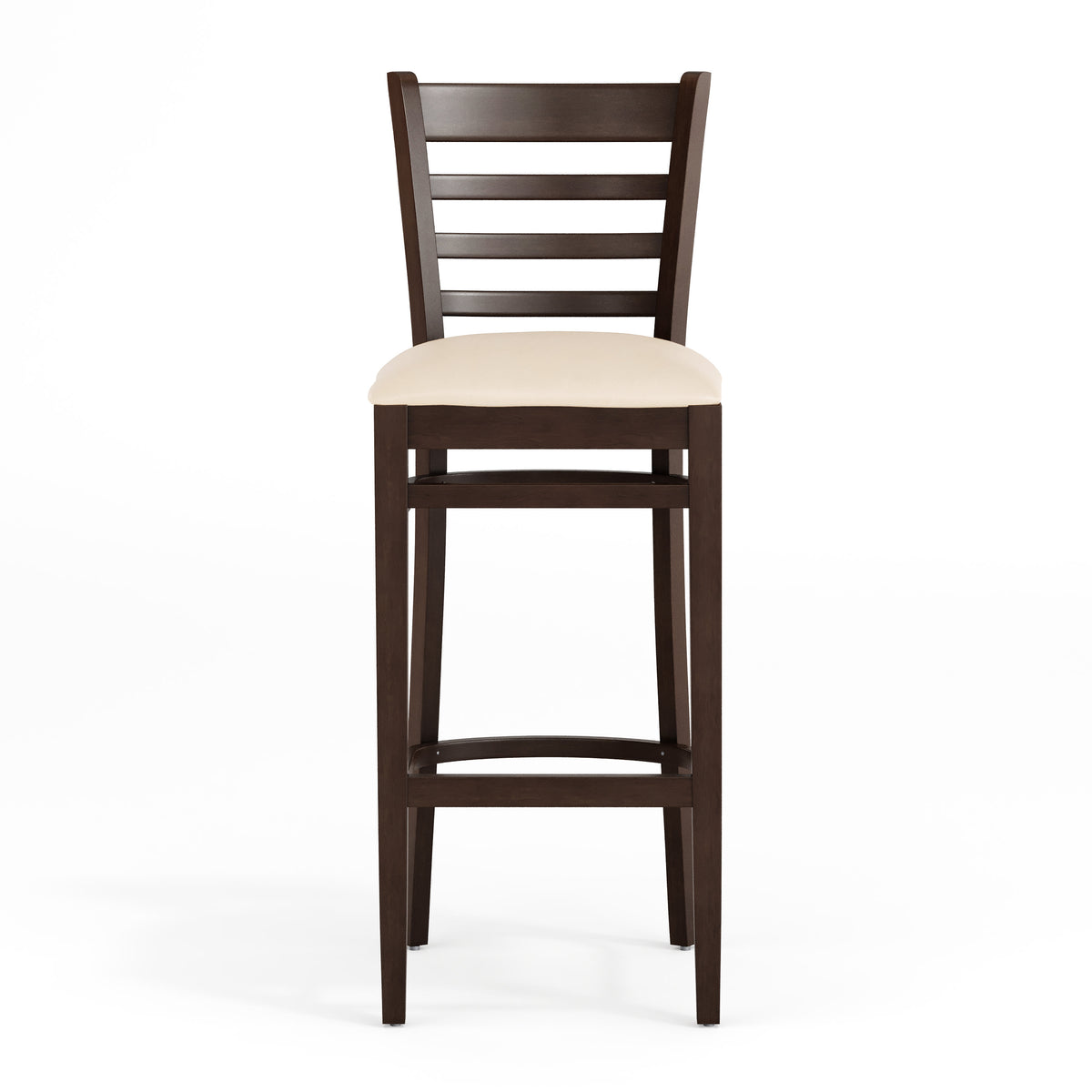 Tan Vinyl Seat/Walnut Wood Frame |#| Commercial Ladder Back Walnut Wood Restaurant Barstool - Tan Vinyl Seat