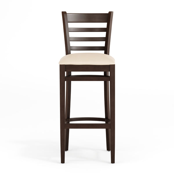 Tan Vinyl Seat/Walnut Wood Frame |#| Commercial Ladder Back Walnut Wood Restaurant Barstool - Tan Vinyl Seat