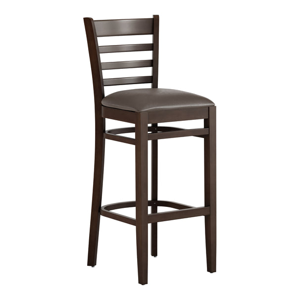 Mocha Vinyl Seat/Walnut Wood Frame |#| Commercial Ladder Back Walnut Wood Restaurant Barstool - Mocha Vinyl Seat