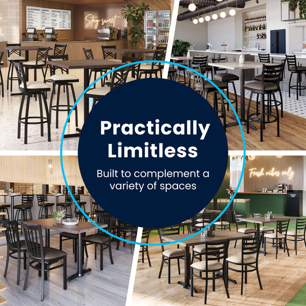 Mocha Vinyl Seat/Walnut Wood Frame |#| Commercial Ladder Back Walnut Wood Restaurant Barstool - Mocha Vinyl Seat