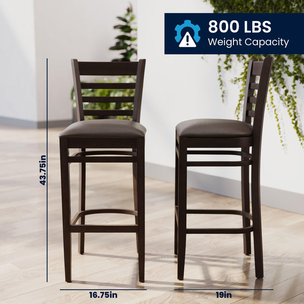 Mocha Vinyl Seat/Walnut Wood Frame |#| Commercial Ladder Back Walnut Wood Restaurant Barstool - Mocha Vinyl Seat