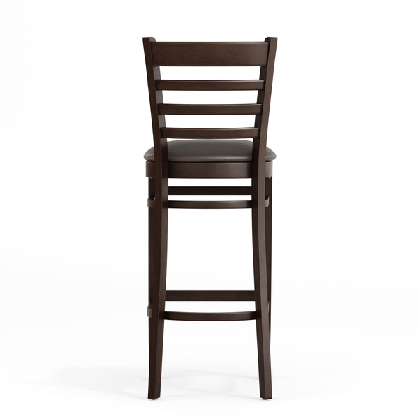 Mocha Vinyl Seat/Walnut Wood Frame |#| Commercial Ladder Back Walnut Wood Restaurant Barstool - Mocha Vinyl Seat