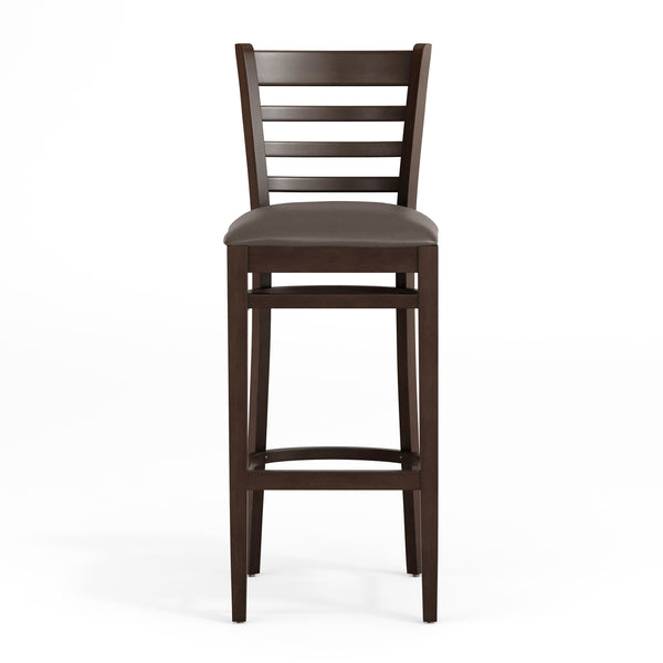 Mocha Vinyl Seat/Walnut Wood Frame |#| Commercial Ladder Back Walnut Wood Restaurant Barstool - Mocha Vinyl Seat