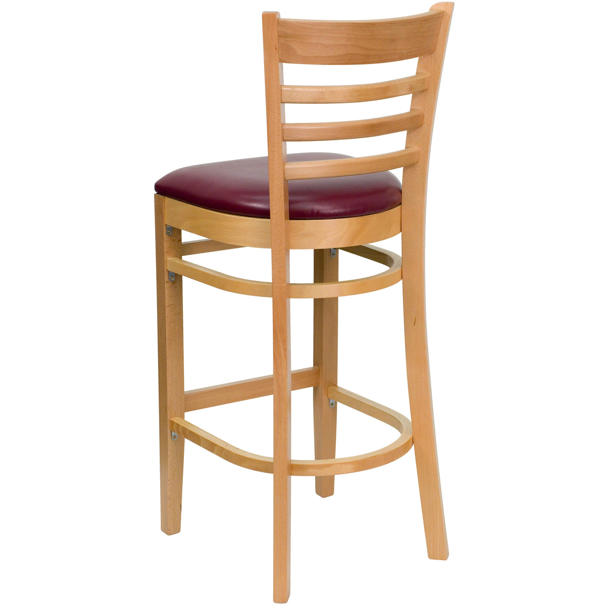 Burgundy Vinyl Seat/Natural Wood Frame |#| Ladder Back Natural Wood Restaurant Barstool - Burgundy Vinyl Seat