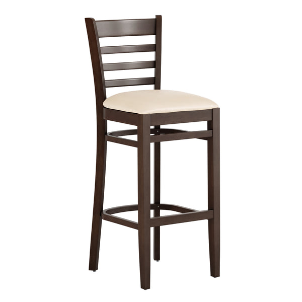 Tan Vinyl Seat/Walnut Wood Frame |#| Commercial Ladder Back Walnut Wood Restaurant Barstool - Tan Vinyl Seat