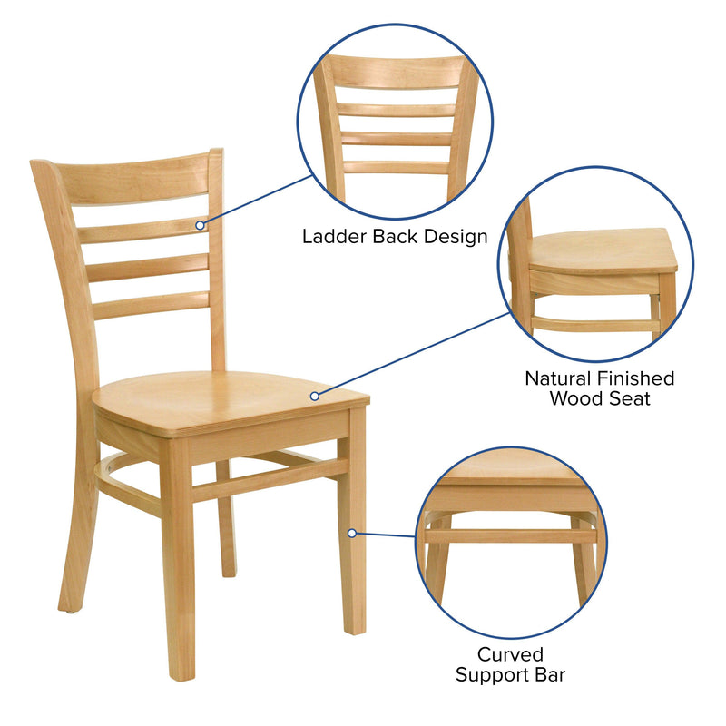 Natural Wood Seat/Natural Wood Frame |#| Ladder Back Natural Wood Restaurant Chair