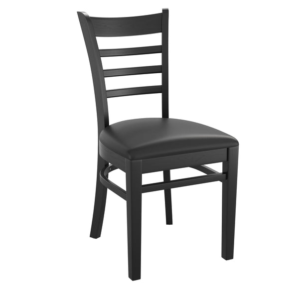 Black Vinyl Seat/Antique White Wood Frame |#| Ladder Back Antique White Wood Restaurant Chair - Black Vinyl Seat