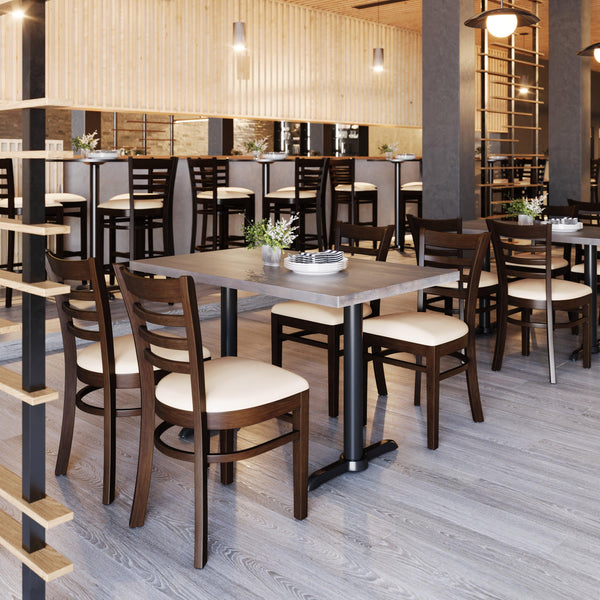 Tan Vinyl Seat/Walnut Wood Frame |#| Commercial Ladder Back Walnut Wood Restaurant Chair - Tan Vinyl Seat
