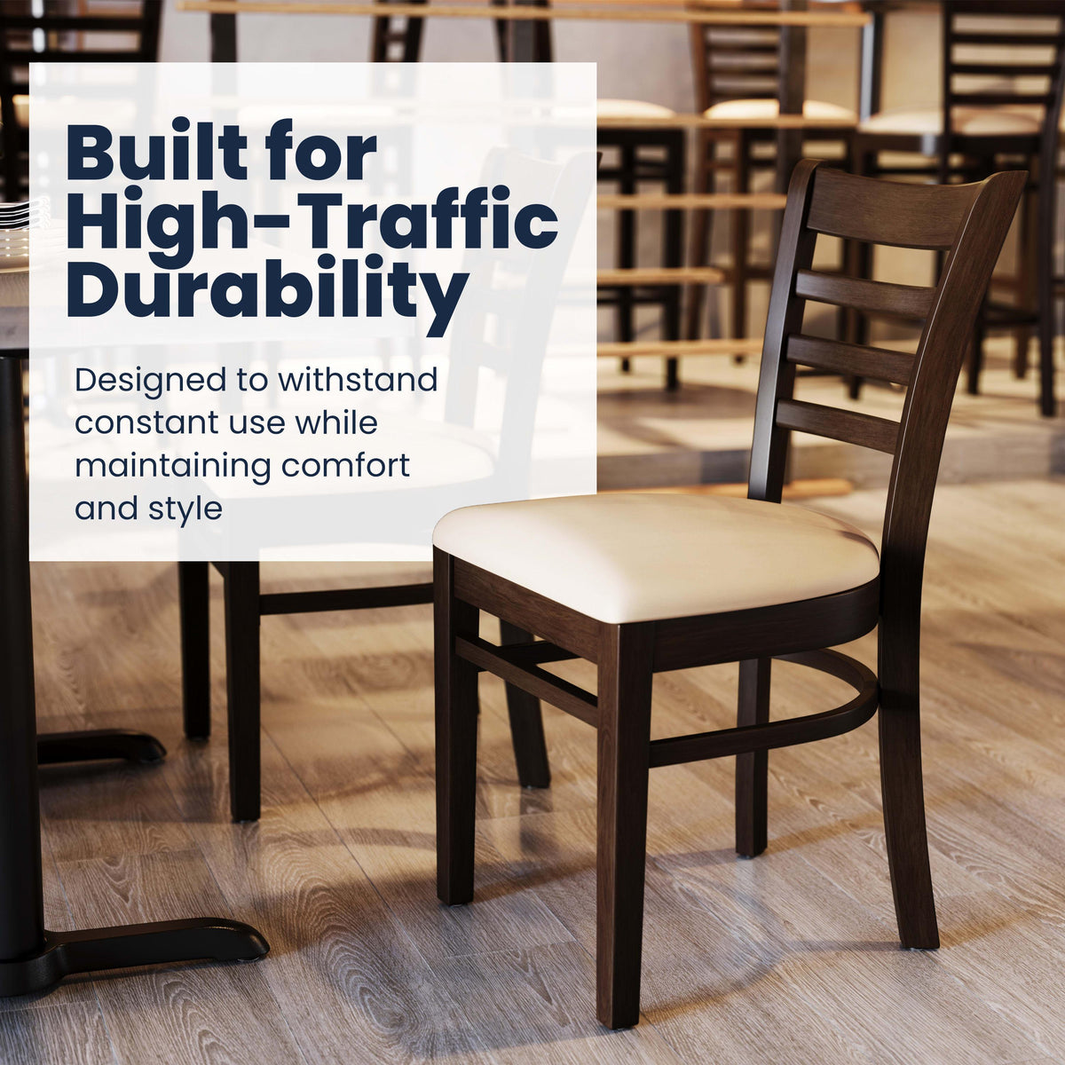Tan Vinyl Seat/Walnut Wood Frame |#| Commercial Ladder Back Walnut Wood Restaurant Chair - Tan Vinyl Seat