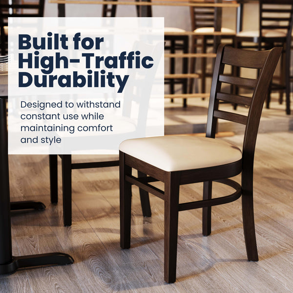 Tan Vinyl Seat/Walnut Wood Frame |#| Commercial Ladder Back Walnut Wood Restaurant Chair - Tan Vinyl Seat