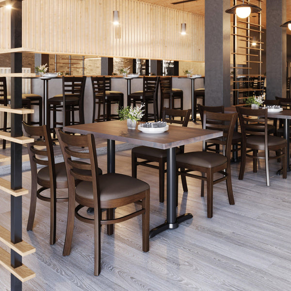 Mocha Vinyl Seat/Walnut Wood Frame |#| Commercial Ladder Back Walnut Wood Restaurant Chair - Mocha Vinyl Seat