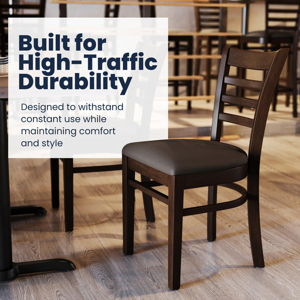 Mocha Vinyl Seat/Walnut Wood Frame |#| Commercial Ladder Back Walnut Wood Restaurant Chair - Mocha Vinyl Seat