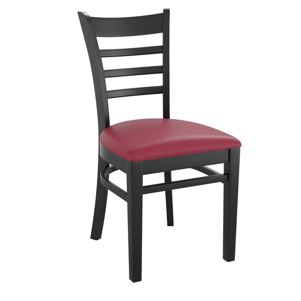 Burgundy Vinyl Seat/Antique Copper Wood Frame |#| Ladder Back Antique Copper Wood Restaurant Chair - Burgundy Vinyl Seat