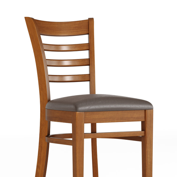 Mocha Vinyl Seat/Cherry Wood Frame |#| Commercial Ladder Back Cherry Wood Restaurant Chair - Mocha Vinyl Seat