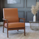 Cognac LeatherSoft |#| Mid-Century Modern Cognac LeatherSoft Arm Chair with Wooden Frame and Arms