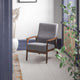 Dark Gray Faux Linen |#| Mid-Century Modern Gray Faux Linen Arm Chair with Wooden Frame and Arms