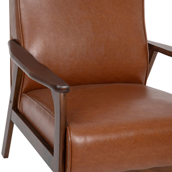 Cognac LeatherSoft |#| Mid-Century Modern Cognac LeatherSoft Arm Chair with Wooden Frame and Arms