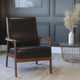 Black LeatherSoft |#| Mid-Century Modern Black LeatherSoft Arm Chair with Wooden Frame and Arms