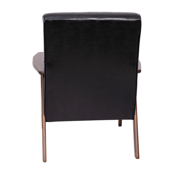 Black LeatherSoft |#| Mid-Century Modern Black LeatherSoft Arm Chair with Wooden Frame and Arms