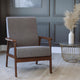 Dark Gray Faux Linen |#| Mid-Century Modern Gray Faux Linen Arm Chair with Wooden Frame and Arms