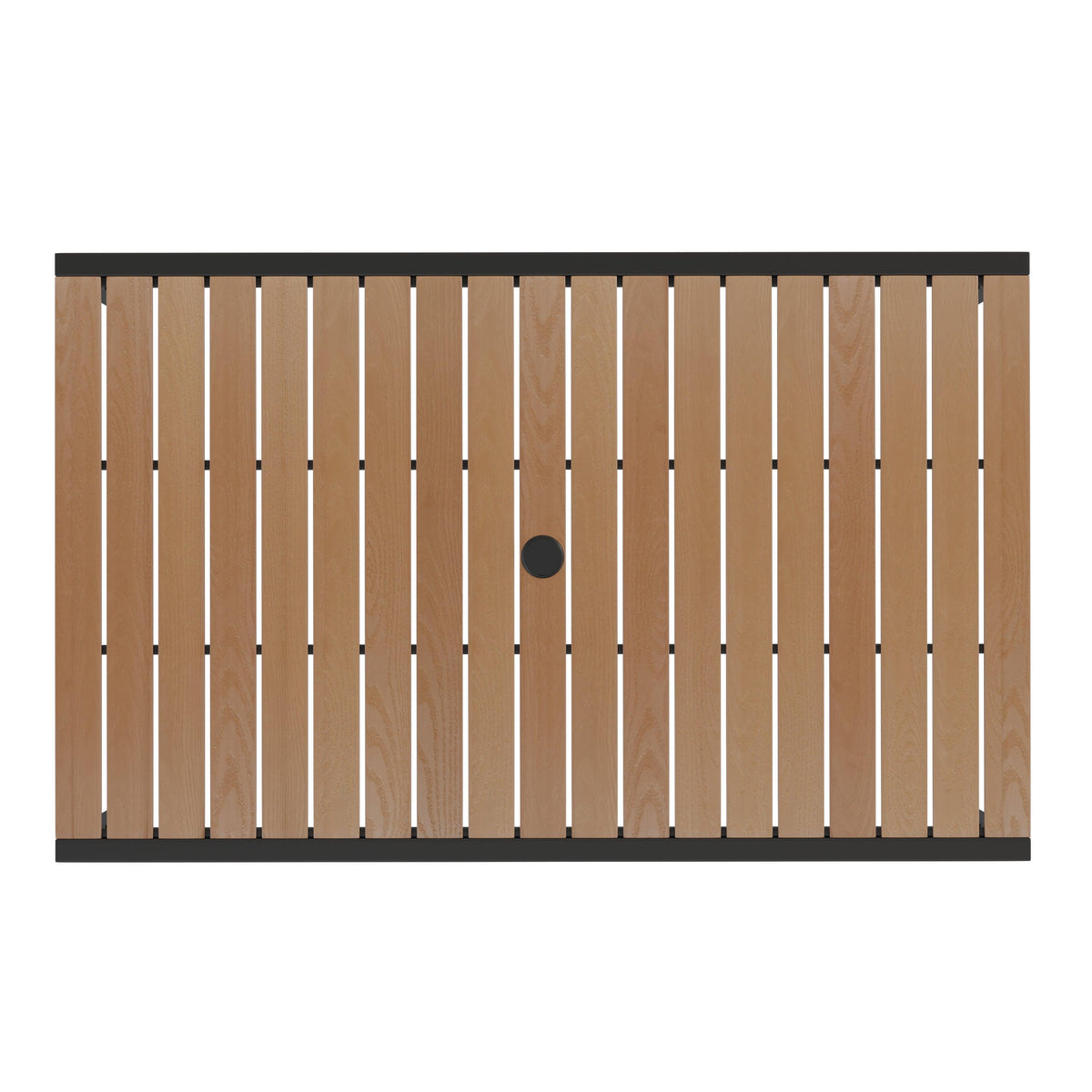 Teal |#| Black Steel Framed 30" x 48" Faux Teak Patio Table-Teal 9FT Patio Umbrella-Base