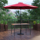 Red |#| Black Steel Framed 30" x 48" Faux Teak Patio Table-Red 9FT Patio Umbrella-Base